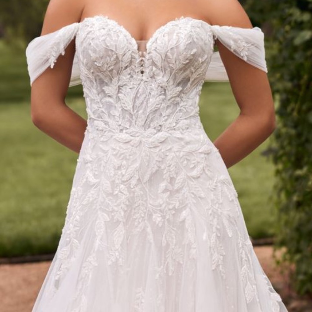 BNWT Ivory/Blush Ethereal Off-Shoulder Wedding Dress w Beaded Semi-Sheer Bodice - Picture 8 of 12